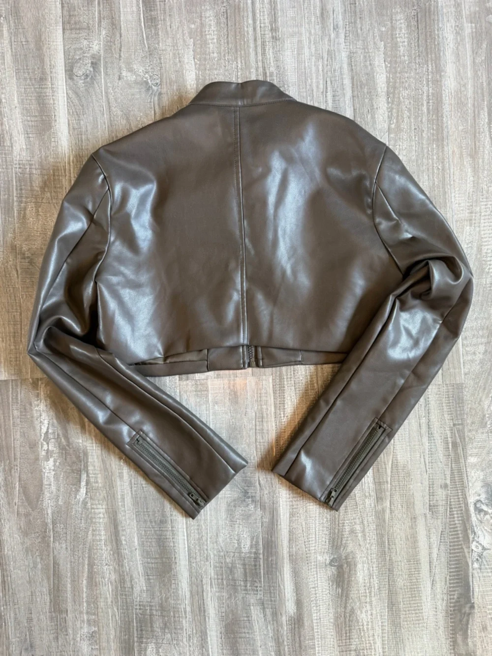 Cropped Brown Leather Moto Jacket - Picture 3 of 7